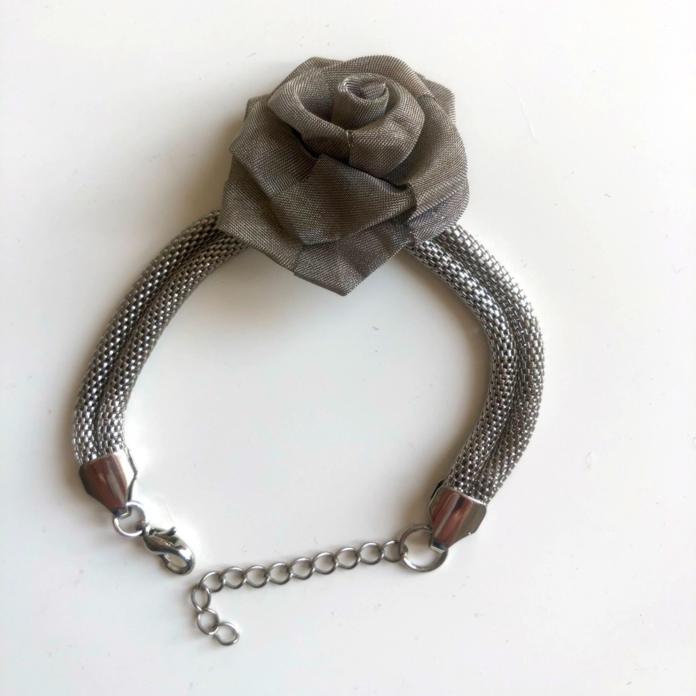 Vintage Silver Mesh Rose Bracelet